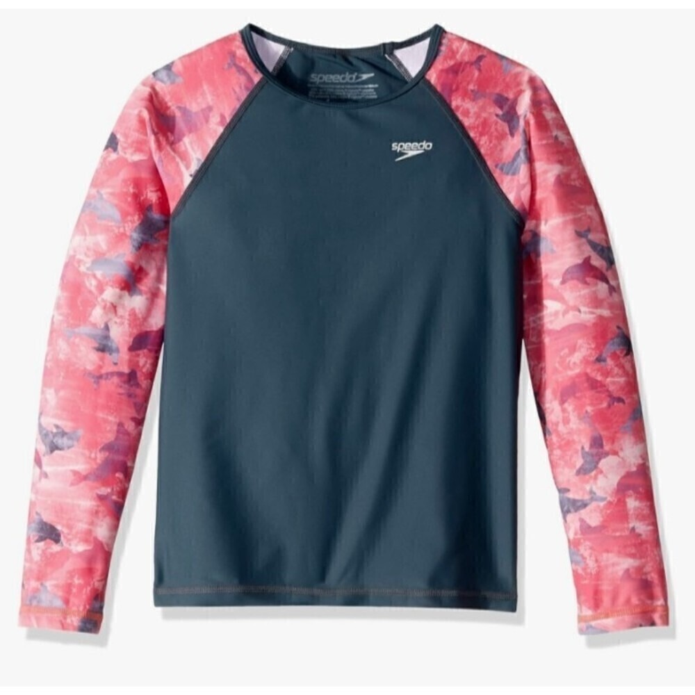 NWT‎ SPEEDO UV Kids Rash Guard Swim Shirt Top Long Sleeve Gray Medium Colorblock